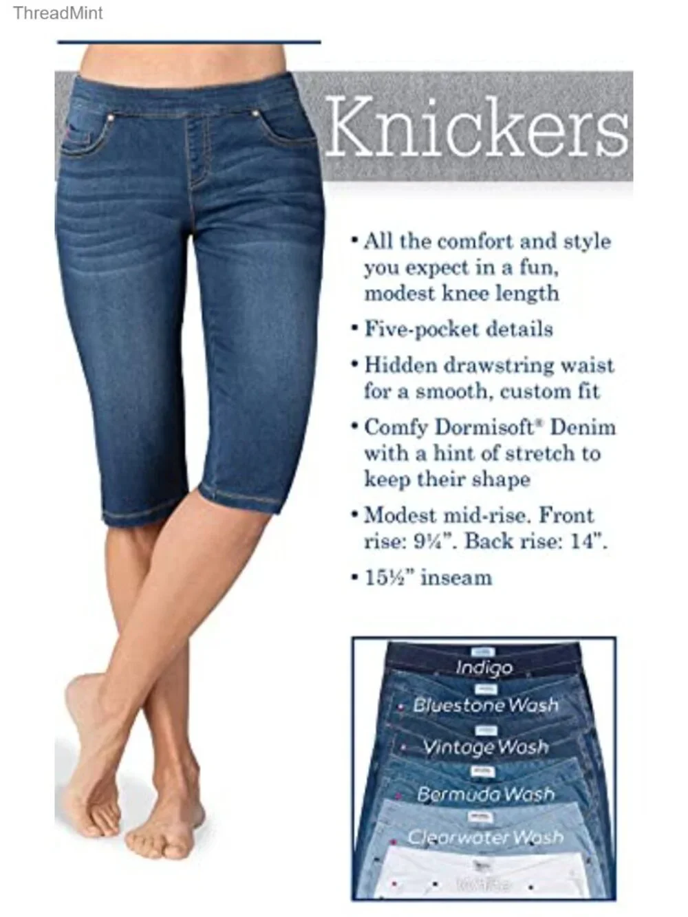 Stretch Denim Bermuda Shorts with Pockets